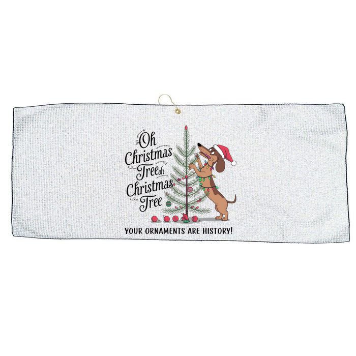 Funny Dachshund Oh Christmas Tree Your Ornaments Are History Large Microfiber Waffle Golf Towel