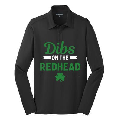 Funny Dibs On The Redhead For St Patricks Day Party Silk Touch Performance Long Sleeve Polo