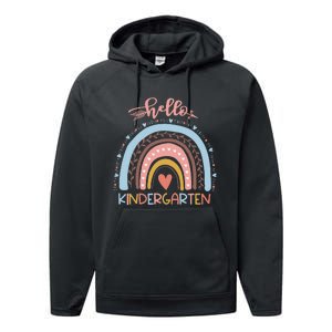 First Day of School Hello Kindergarten Teacher Rainbow  Performance Fleece Hoodie