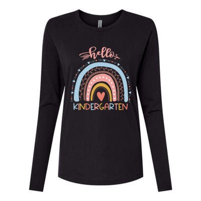 First Day of School Hello Kindergarten Teacher Rainbow  Womens Cotton Relaxed Long Sleeve T-Shirt