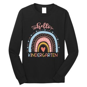 First Day of School Hello Kindergarten Teacher Rainbow  Long Sleeve Shirt