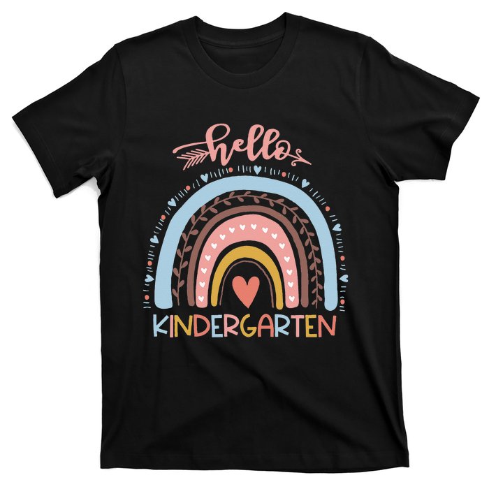 First Day of School Hello Kindergarten Teacher Rainbow  T-Shirt