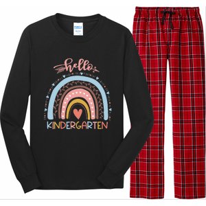 First Day of School Hello Kindergarten Teacher Rainbow  Long Sleeve Pajama Set