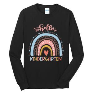 First Day of School Hello Kindergarten Teacher Rainbow  Tall Long Sleeve T-Shirt