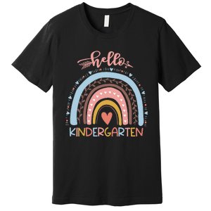 First Day of School Hello Kindergarten Teacher Rainbow  Premium T-Shirt