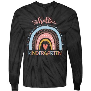 First Day of School Hello Kindergarten Teacher Rainbow  Tie-Dye Long Sleeve Shirt