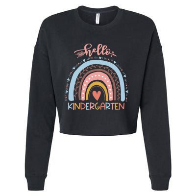 First Day of School Hello Kindergarten Teacher Rainbow  Cropped Pullover Crew