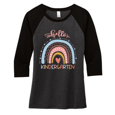 First Day of School Hello Kindergarten Teacher Rainbow  Women's Tri-Blend 3/4-Sleeve Raglan Shirt