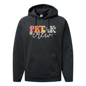 First Day Of Pre K Crew Groovy Back To School Teacher Performance Fleece Hoodie