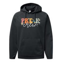 First Day Of Pre K Crew Groovy Back To School Teacher Performance Fleece Hoodie