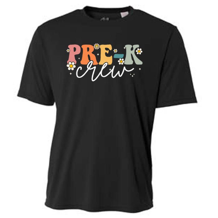 First Day Of Pre K Crew Groovy Back To School Teacher Cooling Performance Crew T-Shirt