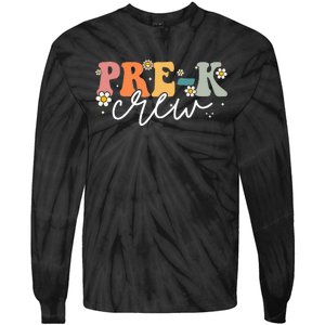 First Day Of Pre K Crew Groovy Back To School Teacher Tie-Dye Long Sleeve Shirt