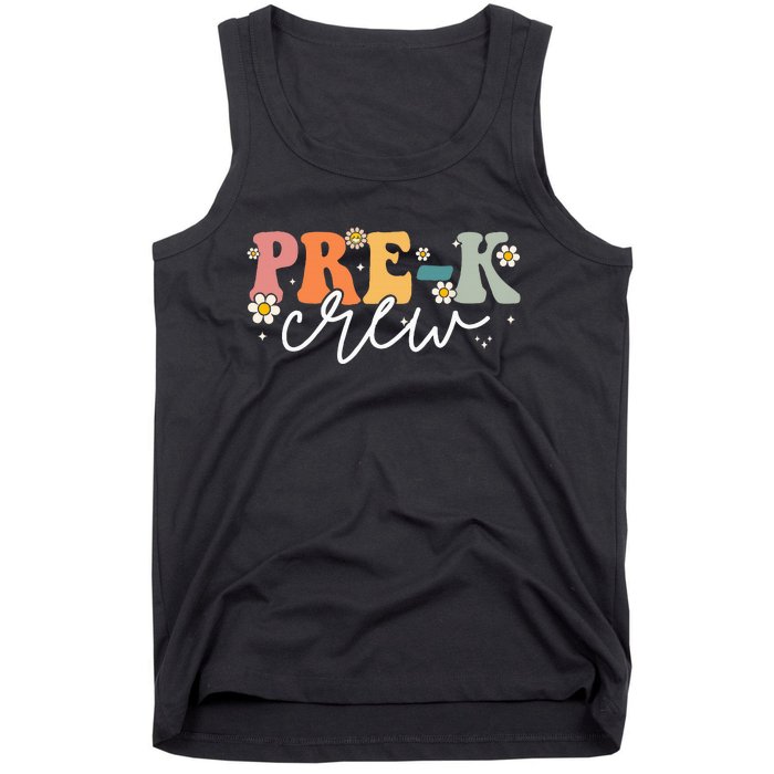 First Day Of Pre K Crew Groovy Back To School Teacher Tank Top