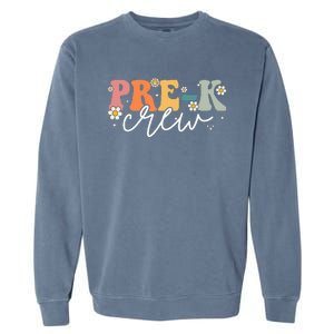 First Day Of Pre K Crew Groovy Back To School Teacher Garment-Dyed Sweatshirt