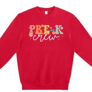 First Day Of Pre K Crew Groovy Back To School Teacher Premium Crewneck Sweatshirt