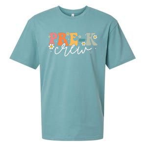 First Day Of Pre K Crew Groovy Back To School Teacher Sueded Cloud Jersey T-Shirt