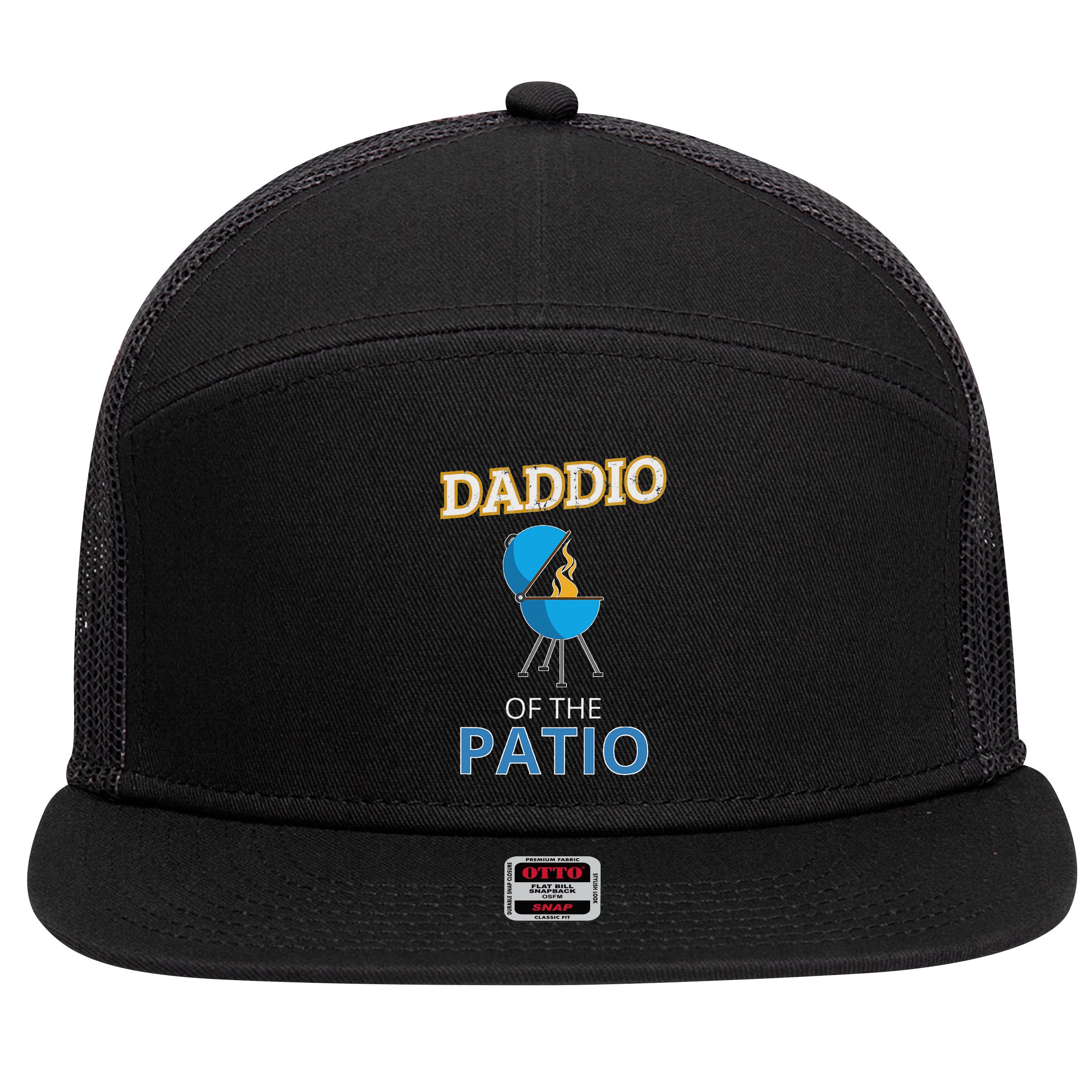 Funny Daddio Of The Patio Fathers Day Bbq Grill Dad 7 Panel Mesh Trucker Snapback Hat