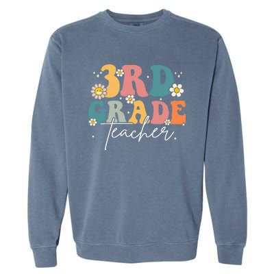 First Day Of 3rd Grade Teacher Team Groovy Back To School Garment-Dyed Sweatshirt