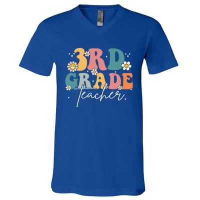 First Day Of 3rd Grade Teacher Team Groovy Back To School V-Neck T-Shirt