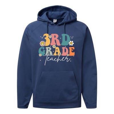 First Day Of 3rd Grade Teacher Team Groovy Back To School Performance Fleece Hoodie