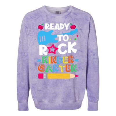 First Day Of Kindergarten Ready To Rock Kindergarten Colorblast Crewneck Sweatshirt