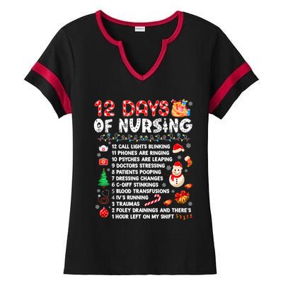 Funny Days Of Nursing Xmas Nurse Christmas Scrub Tops Gift Ladies Halftime Notch Neck Tee