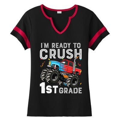 First Day Of First Grade IM Ready To Crush 1st Grade Boy Gift Ladies Halftime Notch Neck Tee