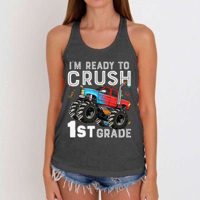 First Day Of First Grade IM Ready To Crush 1st Grade Boy Gift Women's Knotted Racerback Tank