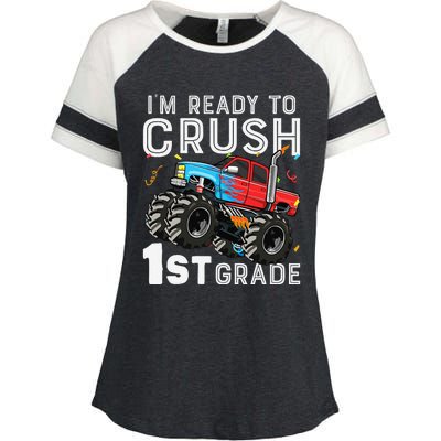 First Day Of First Grade IM Ready To Crush 1st Grade Boy Gift Enza Ladies Jersey Colorblock Tee