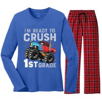 First Day Of First Grade IM Ready To Crush 1st Grade Boy Gift Women's Long Sleeve Flannel Pajama Set 