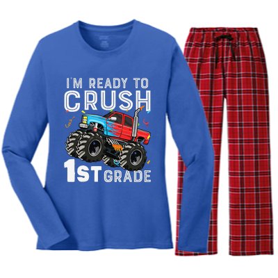 First Day Of First Grade IM Ready To Crush 1st Grade Boy Gift Women's Long Sleeve Flannel Pajama Set 