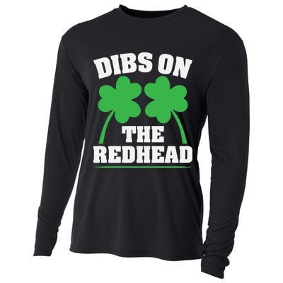 Funny Dibs On The Redhead For St Patricks Day Party Cooling Performance Long Sleeve Crew