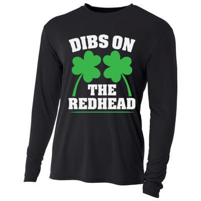 Funny Dibs On The Redhead For St Patricks Day Party Cooling Performance Long Sleeve Crew