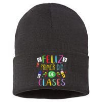 First Day Of School Back To School Spanish Teacher Student Sustainable Knit Beanie