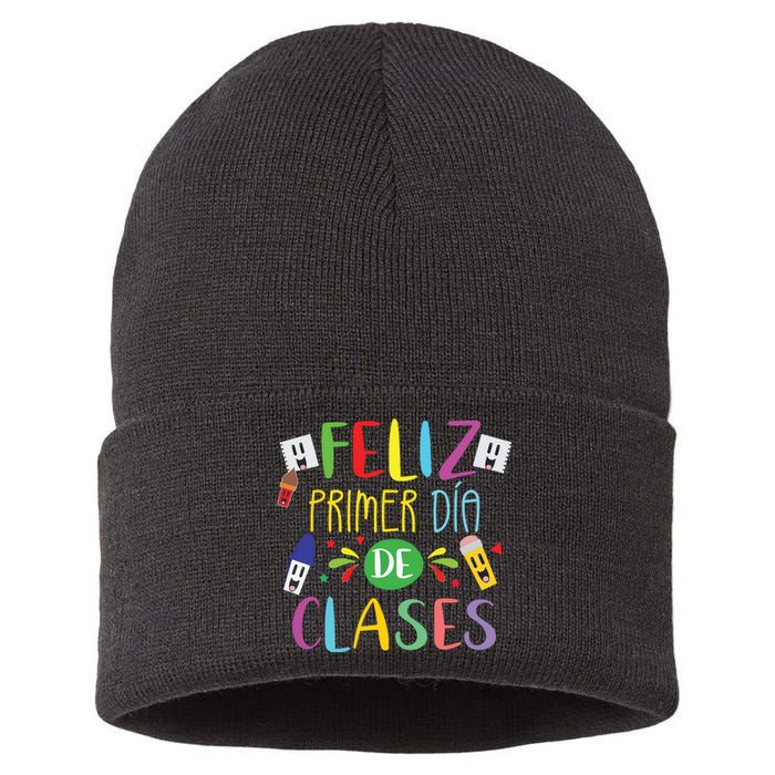 First Day Of School Back To School Spanish Teacher Student Sustainable Knit Beanie