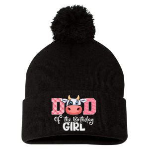 funny Dad of The Birthday Cow Family Farm Pom Pom 12in Knit Beanie