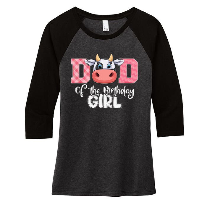 funny Dad of The Birthday Cow Family Farm Women's Tri-Blend 3/4-Sleeve Raglan Shirt