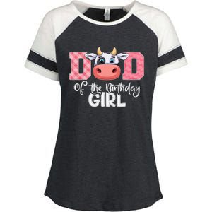 funny Dad of The Birthday Cow Family Farm Enza Ladies Jersey Colorblock Tee