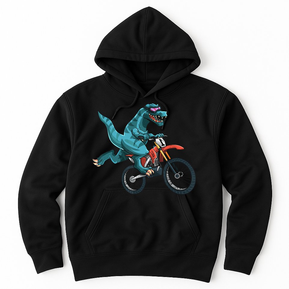 Funny Dino On Dirt Bike TRex Lover Rider Motorcycle Riding Hoodie