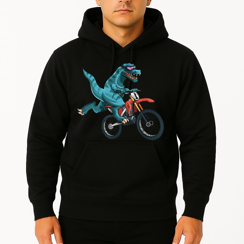 Funny Dino On Dirt Bike TRex Lover Rider Motorcycle Riding Hoodie