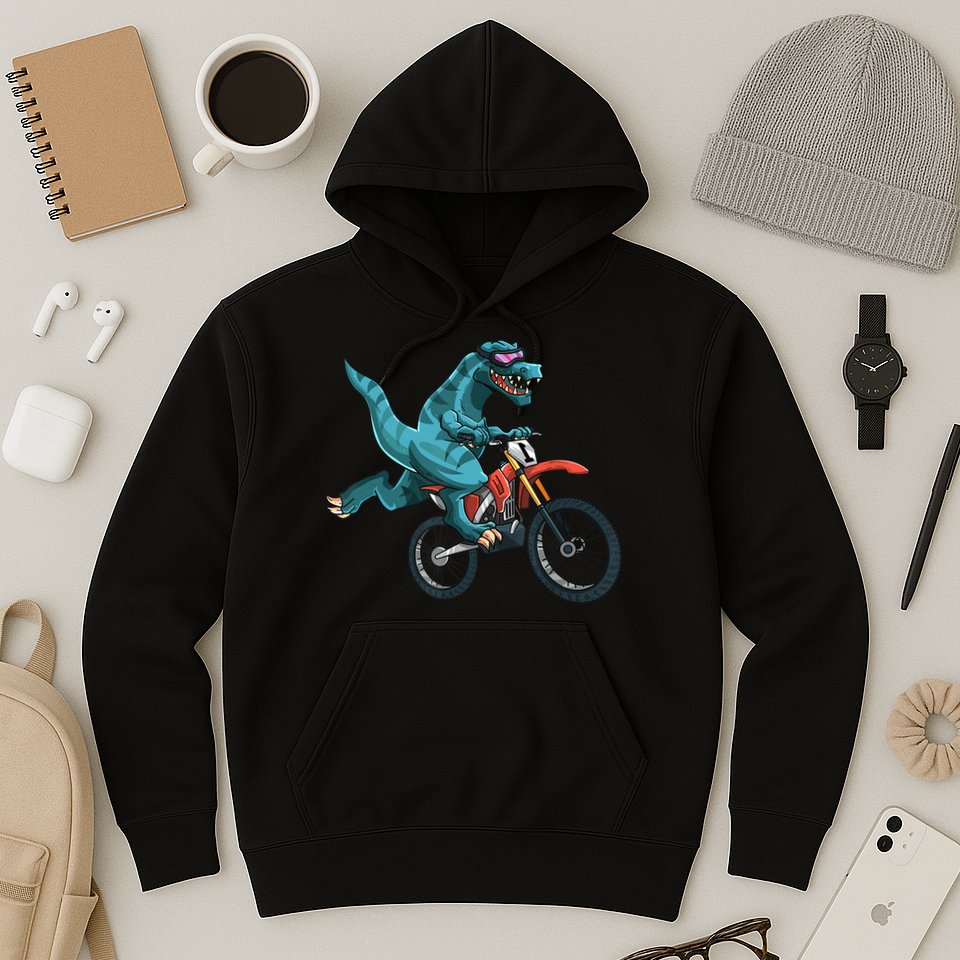 Funny Dino On Dirt Bike TRex Lover Rider Motorcycle Riding Hoodie