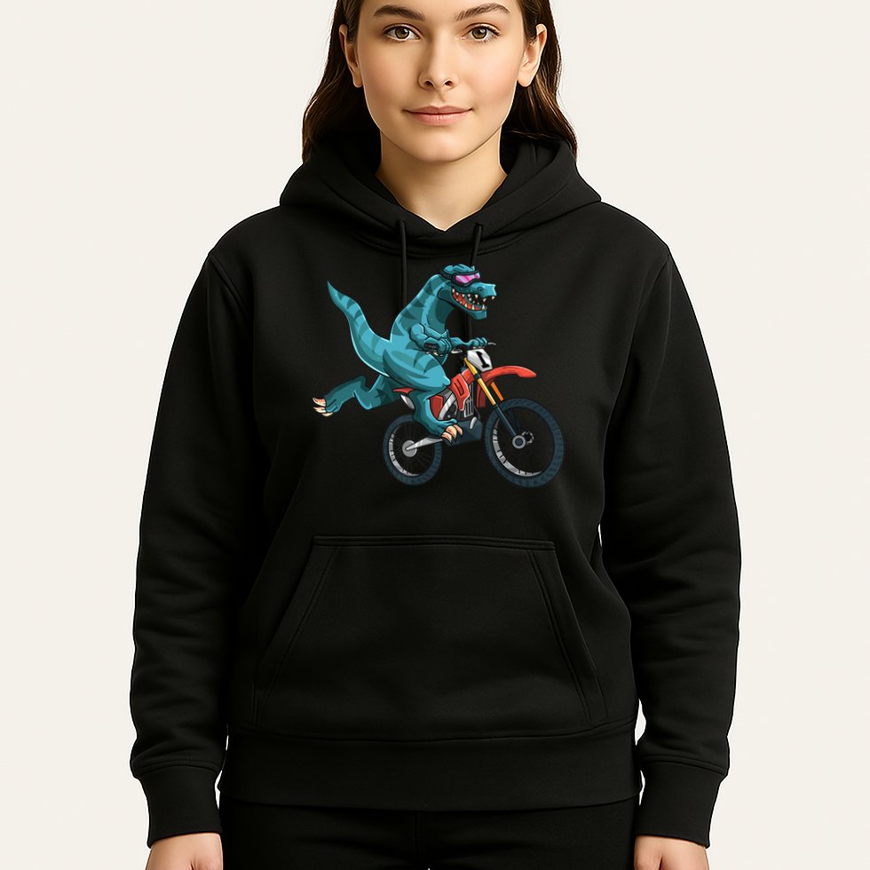 Funny Dino On Dirt Bike TRex Lover Rider Motorcycle Riding Hoodie