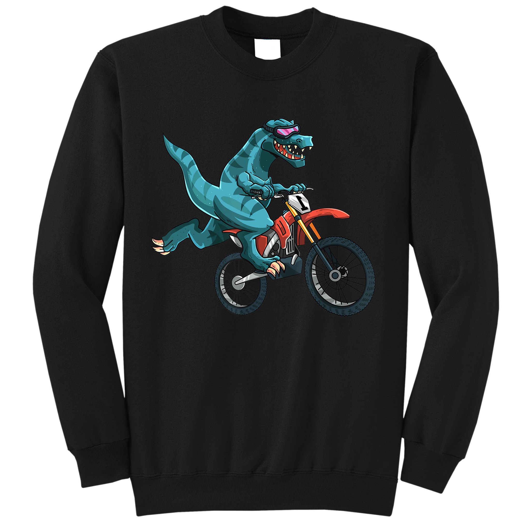 Funny Dino On Dirt Bike TRex Lover Rider Motorcycle Riding Sweatshirt