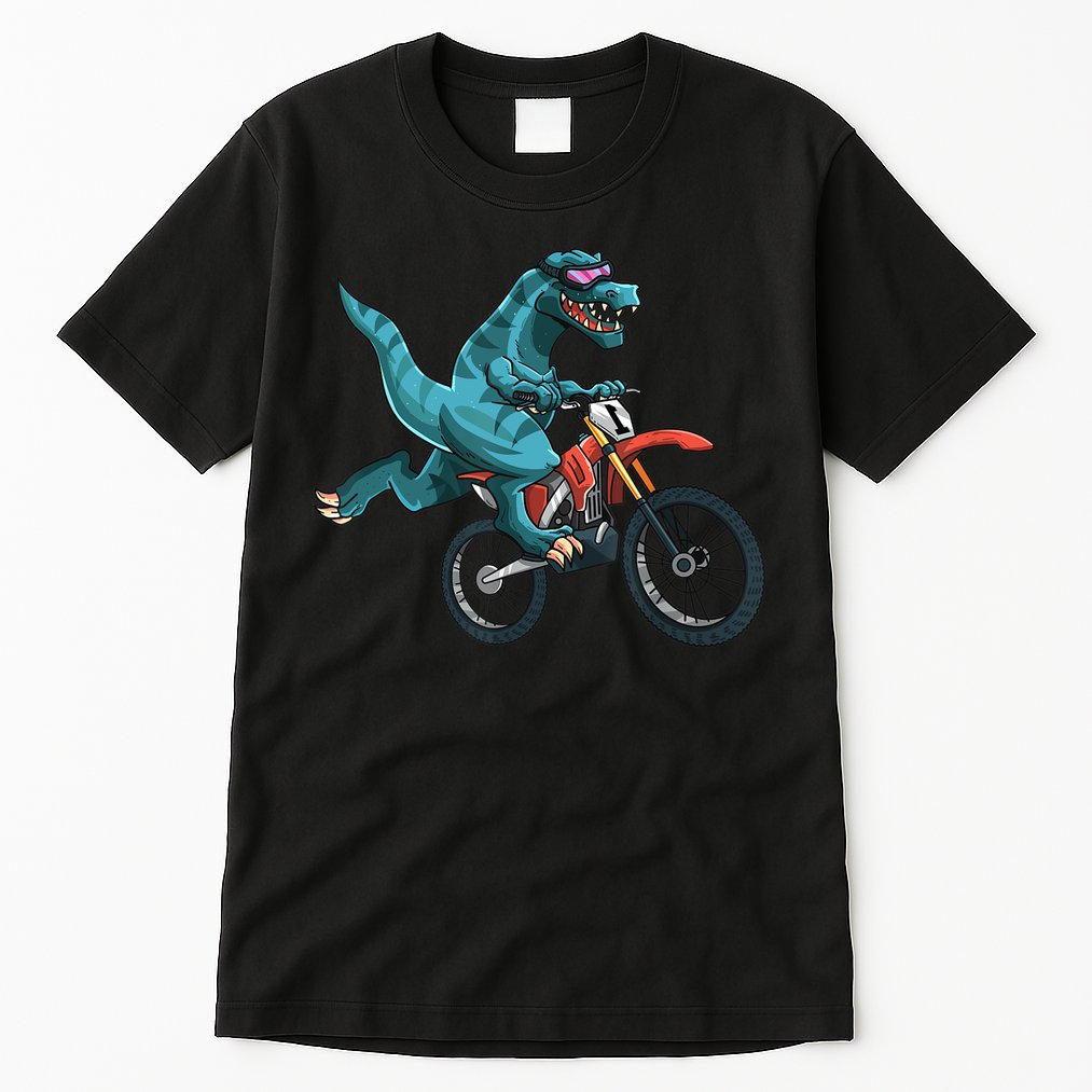 Funny Dino On Dirt Bike TRex Lover Rider Motorcycle Riding Tall T-Shirt