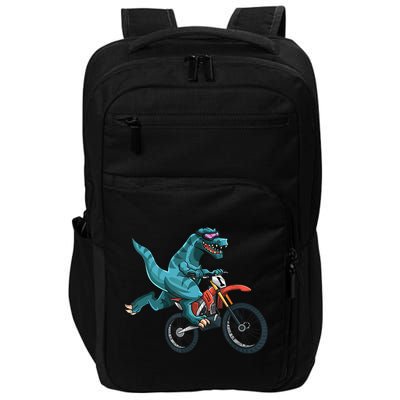 Funny Dino On Dirt Bike TRex Lover Rider Motorcycle Riding Impact Tech Backpack