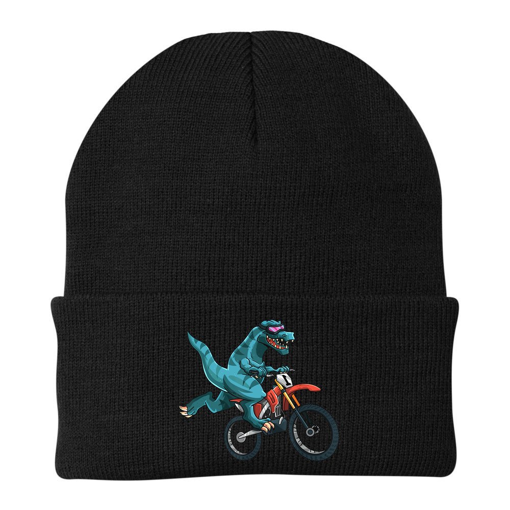 Funny Dino On Dirt Bike TRex Lover Rider Motorcycle Riding Beanie