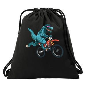 Funny Dino On Dirt Bike TRex Lover Rider Motorcycle Riding Drawstring Bag