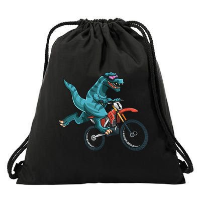 Funny Dino On Dirt Bike TRex Lover Rider Motorcycle Riding Drawstring Bag