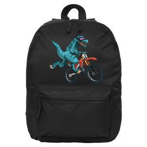 Funny Dino On Dirt Bike TRex Lover Rider Motorcycle Riding 16 in Basic Backpack