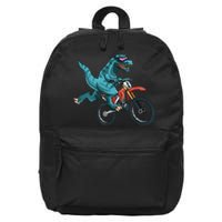 Funny Dino On Dirt Bike TRex Lover Rider Motorcycle Riding 16 in Basic Backpack